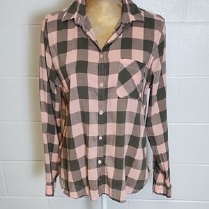 American Eagle Plaid Button-Up Shirt Lightweight Soft Cotton Blend